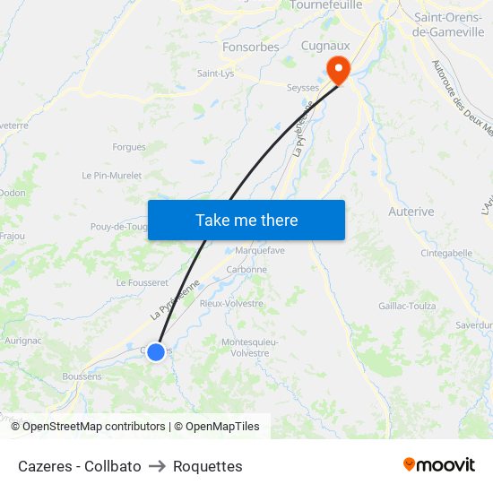 Cazeres - Collbato to Roquettes map
