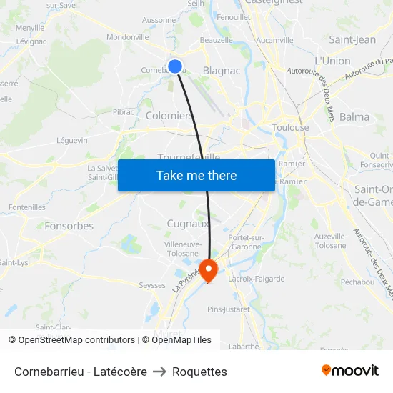 Cornebarrieu - Latécoère to Roquettes map