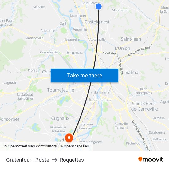 Gratentour - Poste to Roquettes map