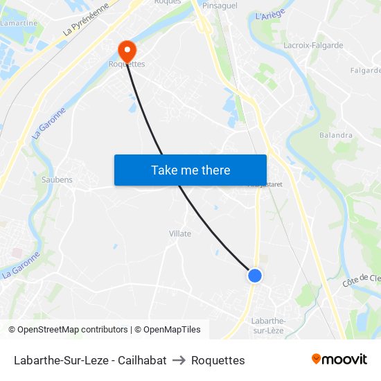 Labarthe-Sur-Leze - Cailhabat to Roquettes map