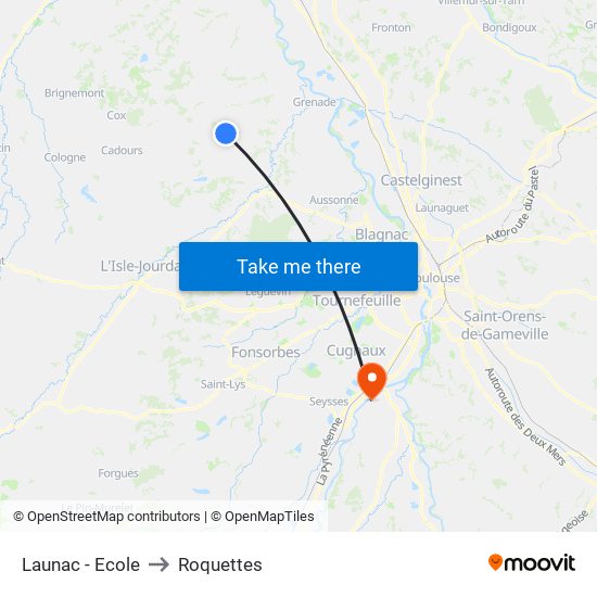 Launac - Ecole to Roquettes map