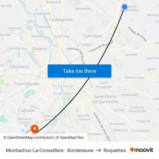 Montastruc-La-Conseillere - Bordeneuve to Roquettes map