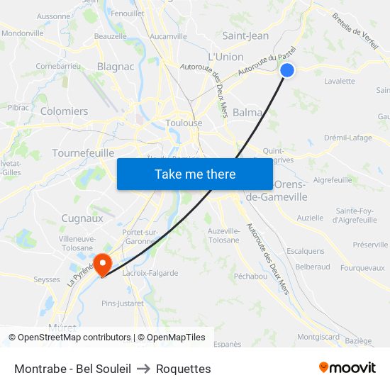 Montrabe - Bel Souleil to Roquettes map