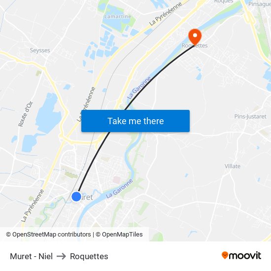 Muret - Niel to Roquettes map