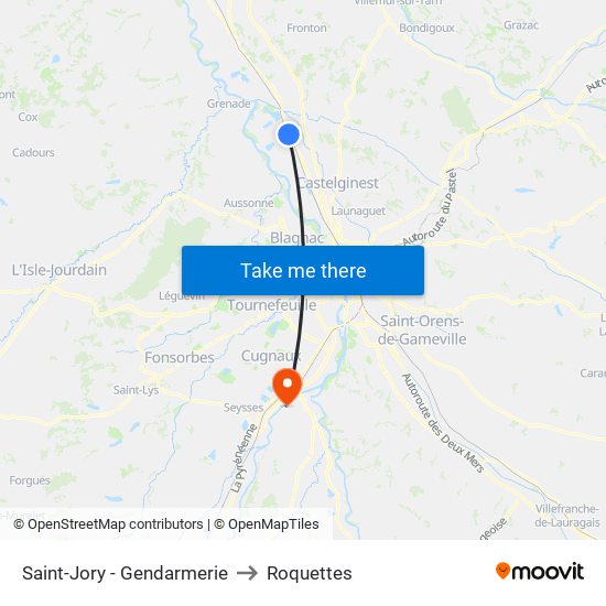 Saint-Jory - Gendarmerie to Roquettes map