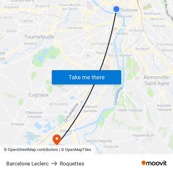 Barcelone Leclerc to Roquettes map