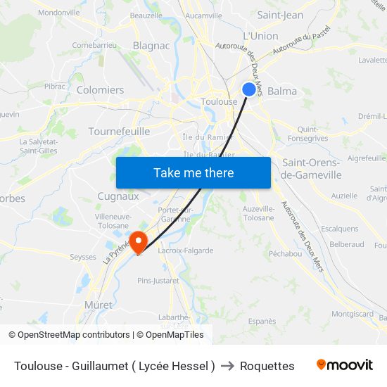 Toulouse - Guillaumet ( Lycée Hessel ) to Roquettes map