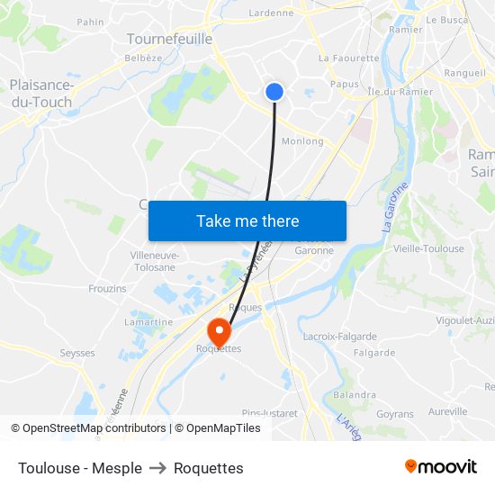 Toulouse - Mesple to Roquettes map