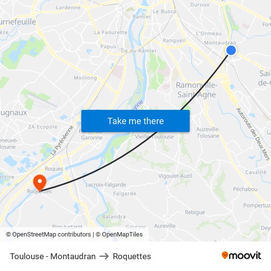 Toulouse - Montaudran to Roquettes map