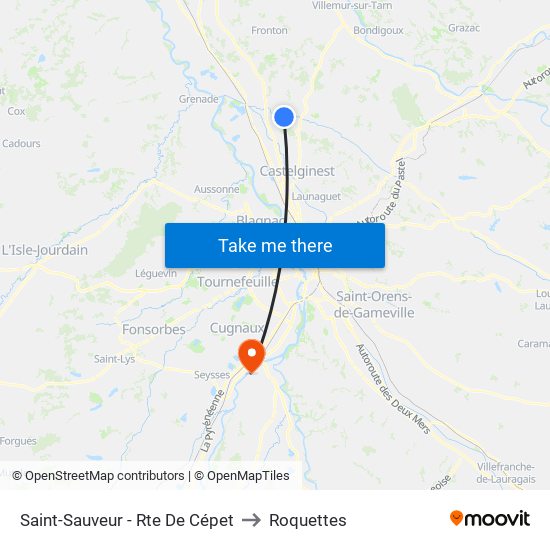 Saint-Sauveur - Rte De Cépet to Roquettes map