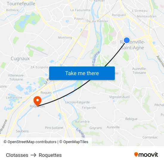 Clotasses to Roquettes map