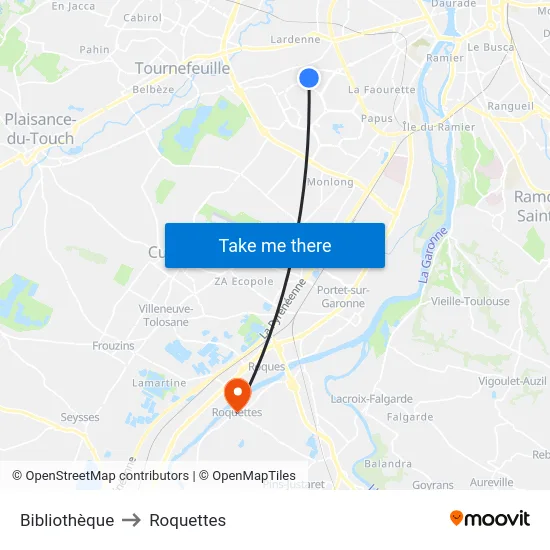 Bibliothèque to Roquettes map