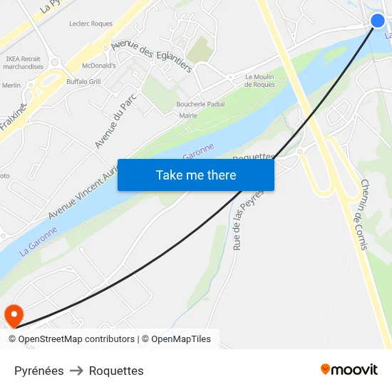Pyrénées to Roquettes map