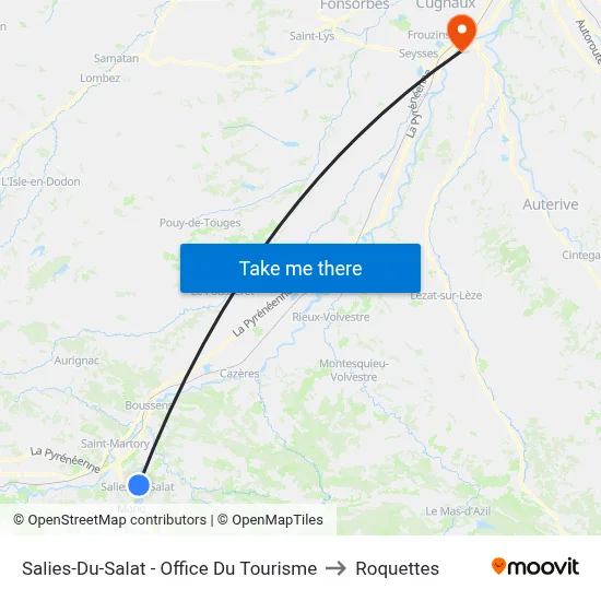 Salies-Du-Salat - Office Du Tourisme to Roquettes map
