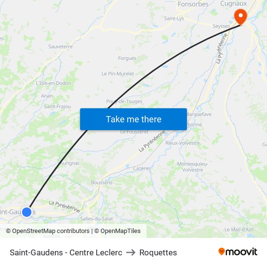 Saint-Gaudens - Centre Leclerc to Roquettes map