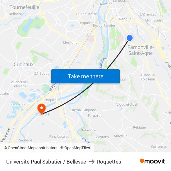 Université Paul Sabatier / Bellevue to Roquettes map