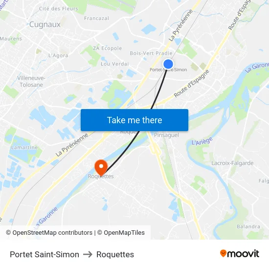 Portet Saint-Simon to Roquettes map