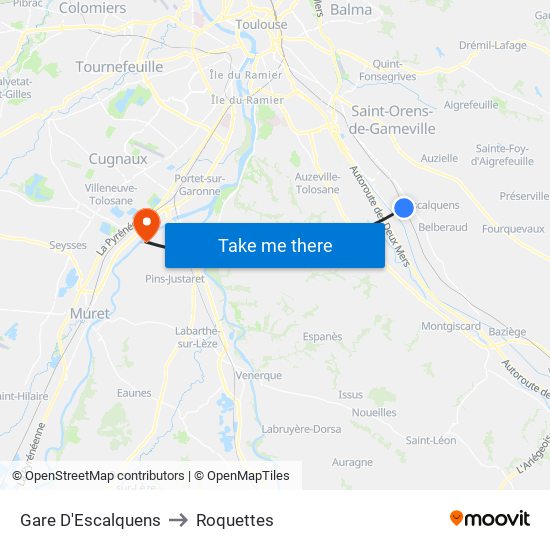 Gare D'Escalquens to Roquettes map