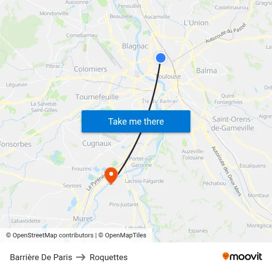 Barrière De Paris to Roquettes map