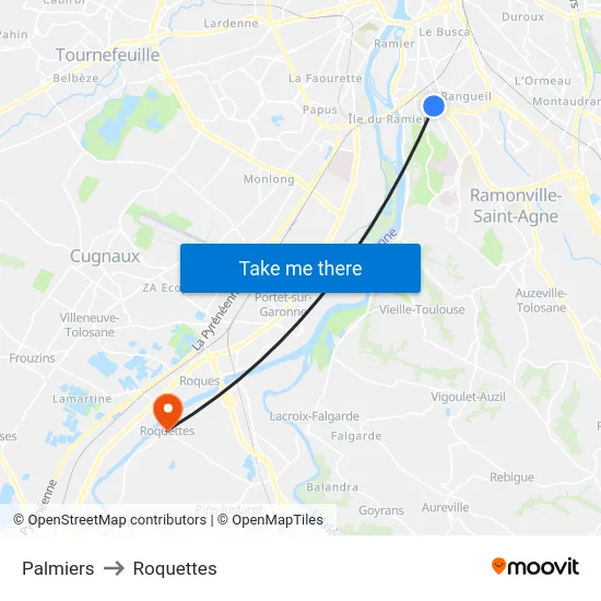 Palmiers to Roquettes map
