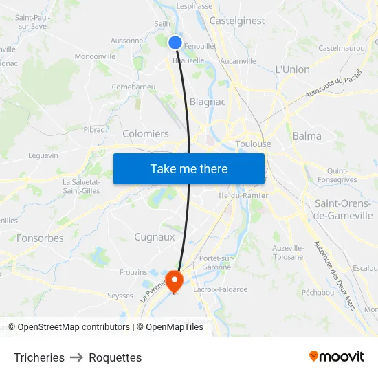 Tricheries to Roquettes map