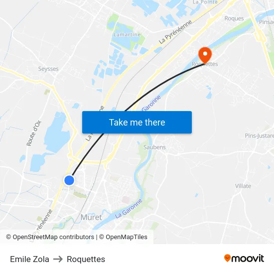 Emile Zola to Roquettes map
