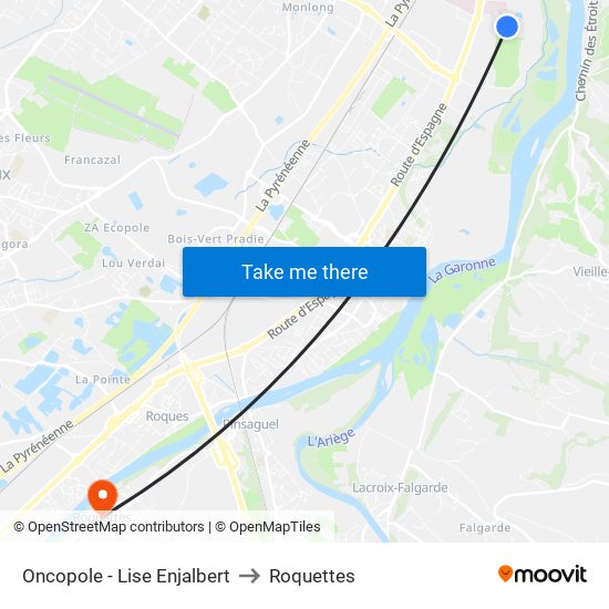 Oncopole - Lise Enjalbert to Roquettes map