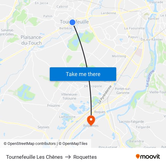 Tournefeuille Les Chênes to Roquettes map