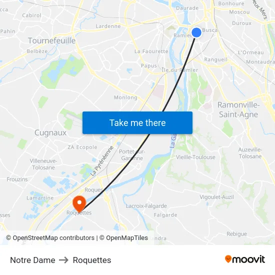 Notre Dame to Roquettes map