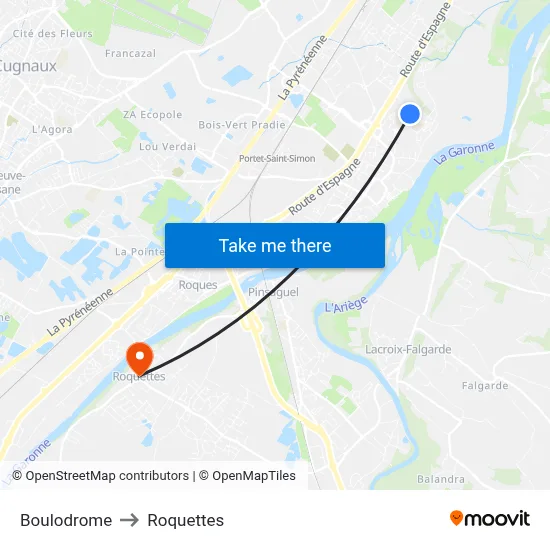 Boulodrome to Roquettes map