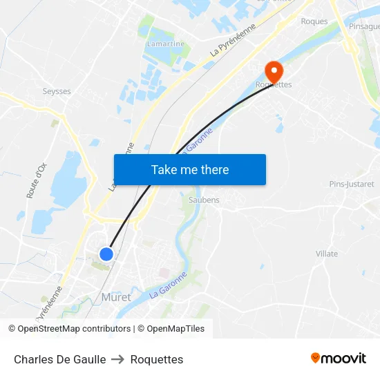 Charles De Gaulle to Roquettes map