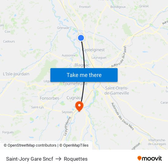 Saint-Jory Gare Sncf to Roquettes map