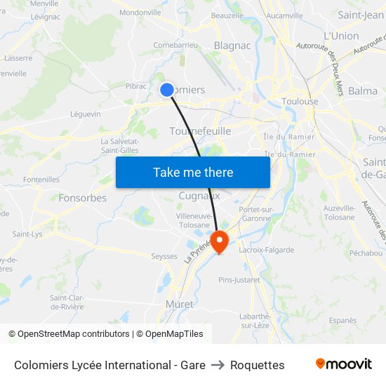 Colomiers Lycée International - Gare to Roquettes map