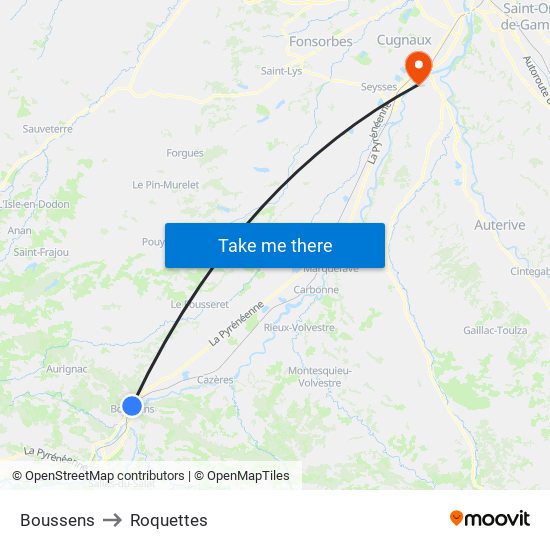 Boussens to Roquettes map