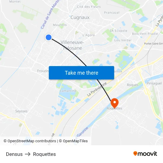 Densus to Roquettes map