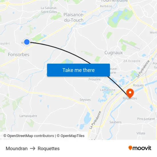 Moundran to Roquettes map