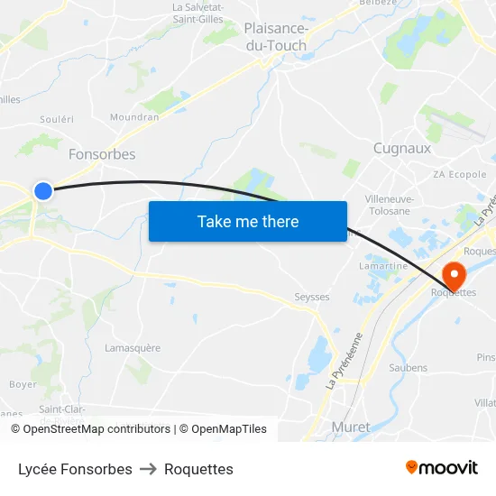 Lycée Fonsorbes to Roquettes map