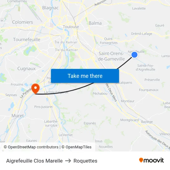 Aigrefeuille Clos Marelle to Roquettes map