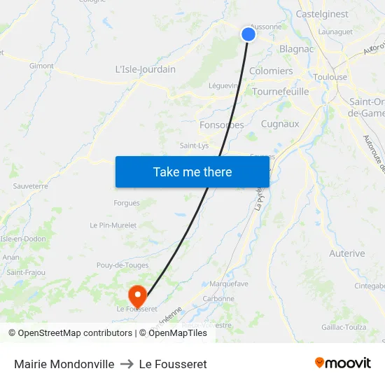 Mairie Mondonville to Le Fousseret map