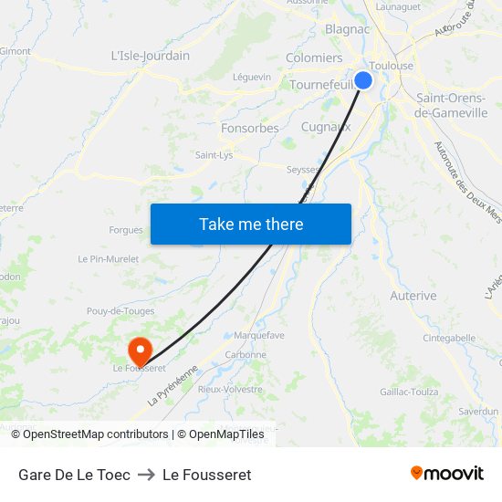 Gare De Le Toec to Le Fousseret map