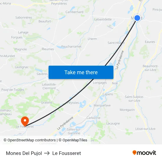 Mones Del Pujol to Le Fousseret map
