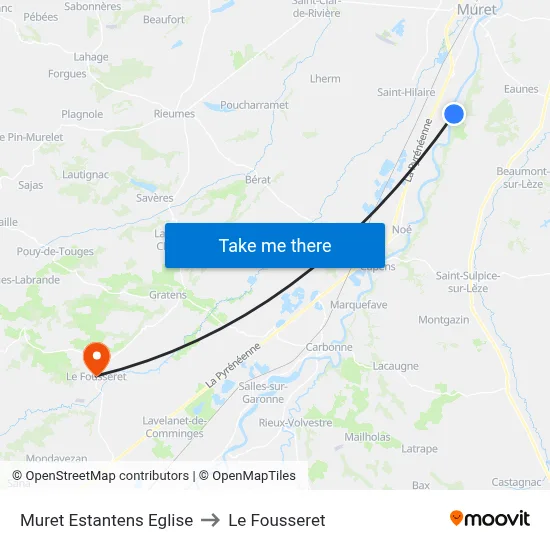 Muret Estantens Eglise to Le Fousseret map