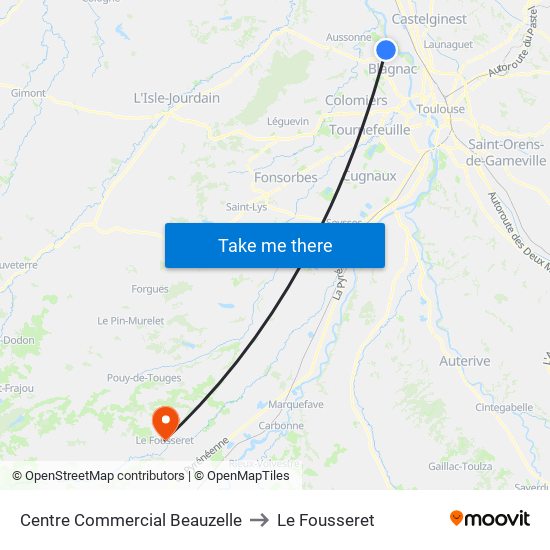 Centre Commercial Beauzelle to Le Fousseret map