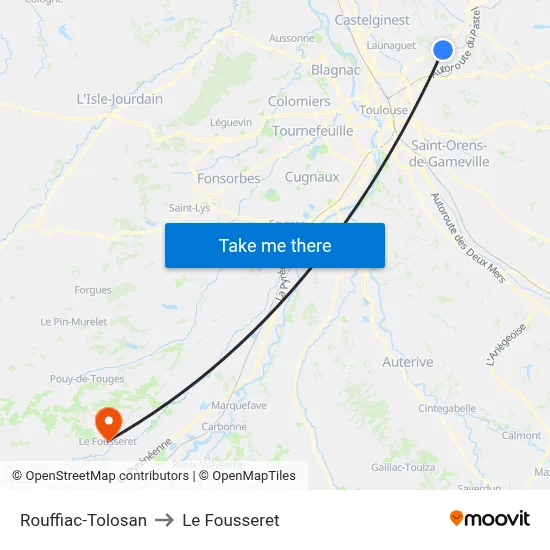 Rouffiac-Tolosan to Le Fousseret map