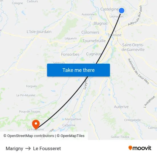 Marigny to Le Fousseret map