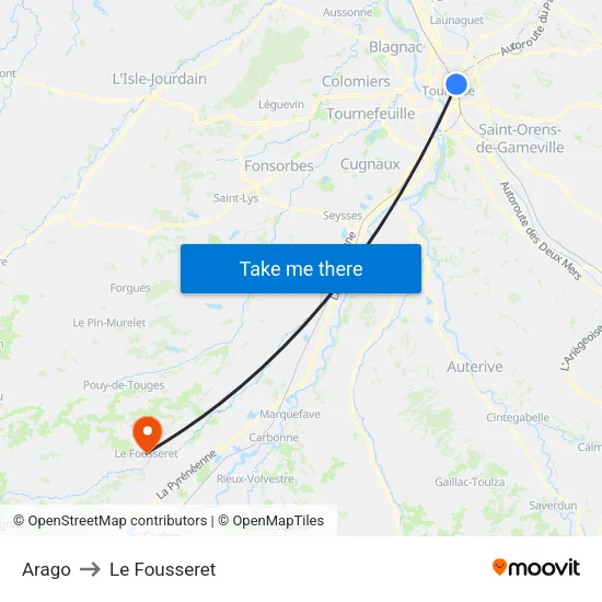 Arago to Le Fousseret map