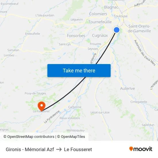 Gironis - Mémorial Azf to Le Fousseret map