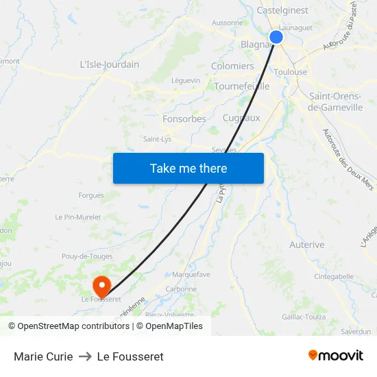 Marie Curie to Le Fousseret map