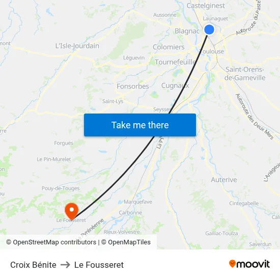 Croix Bénite to Le Fousseret map