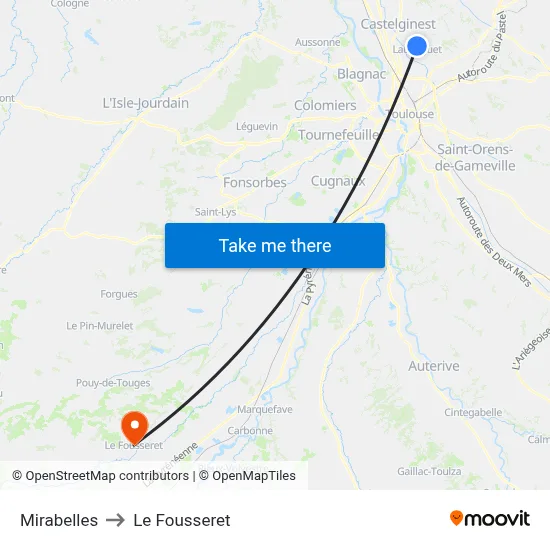 Mirabelles to Le Fousseret map